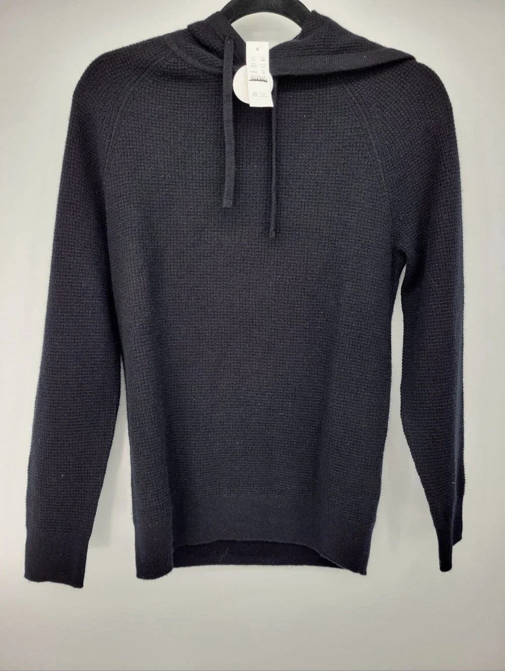 J Crew Cashmere waffle hooded sweater CB523 Size XS Black